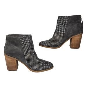 Sparkly Gray Faux Suede Rhinestone Ankle Booties 6.5 Pointed Toe Stacked Heel